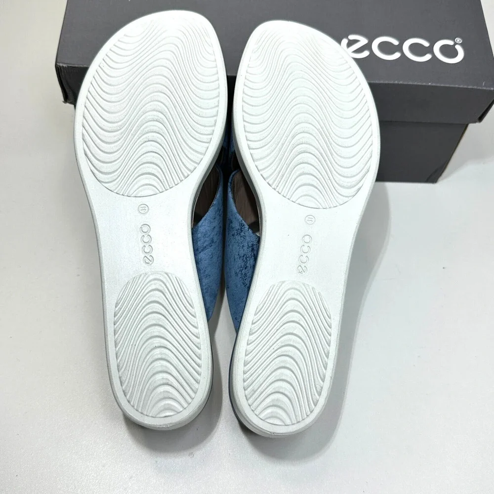 Ecco Touch Plateau Slide Leather Slip On Sandals Blue Women EU41/10-10.5 NWB